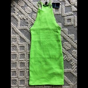 Neon green knit dress short NWT
